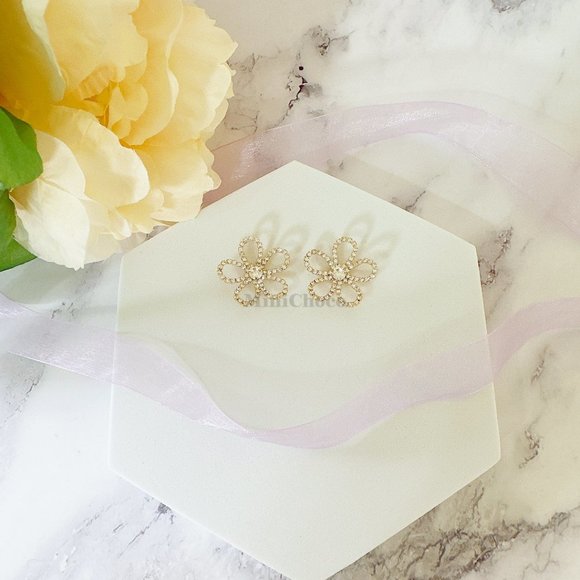 Gold Tone Crystal Cherry Blossom Stud Earrings - Picture 3 of 6